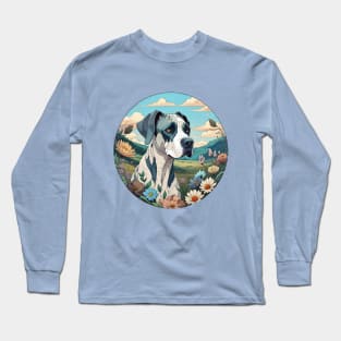 Harlequin Great Dane Landscape Long Sleeve T-Shirt